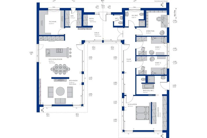 Grundriss Luxushaus mit 5 Zimmern, 207 m² Wohnfläche