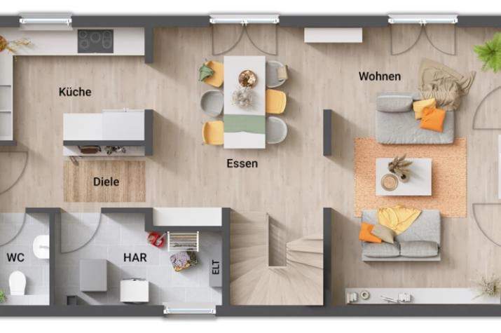 Grundriss Einfamilienhaus mit 4 Zimmern, 119 m² Wohnfläche