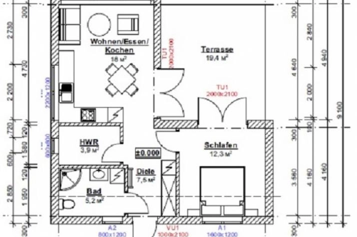 Grundriss Designerhaus mit 2 Zimmern, 76 m² Wohnfläche