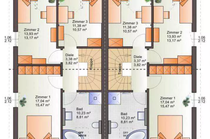 Grundriss Bärenhaus Doppelhaus Duo 117, Duo 117 Dachgeschoss