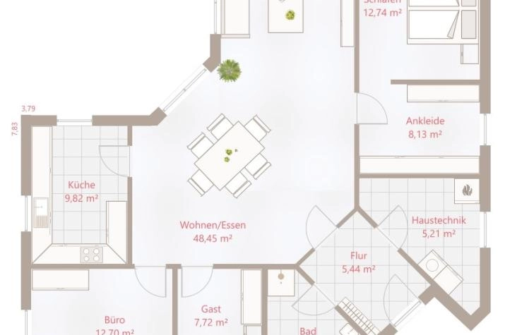Grundriss Bungalow mit 4 Zimmern, 116 m² Wohnfläche