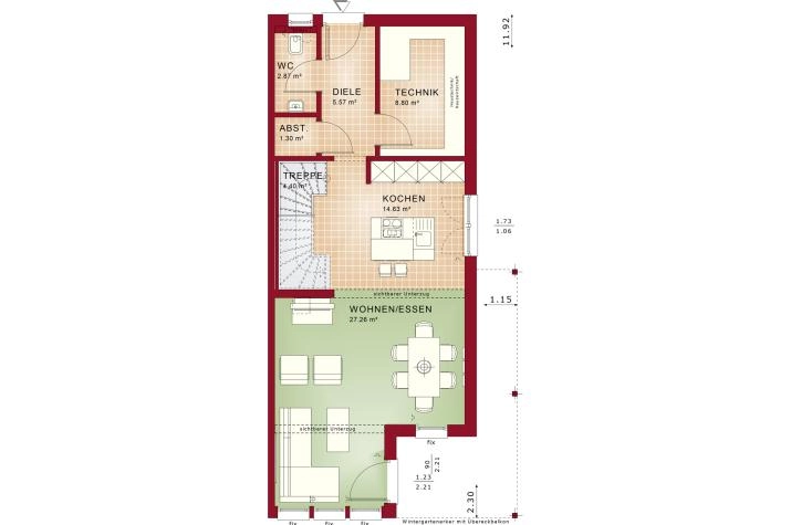 Grundriss Doppelhaus mit 5 Zimmern, 158 m² Wohnfläche