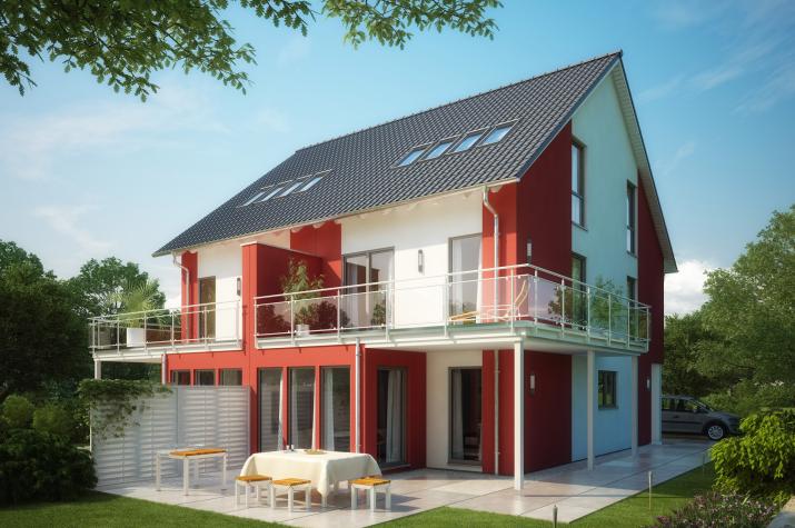 CELEBRATION 114 V3 XL - Satteldach-Doppelhaus mit Wintergarten-Erker und Übereck-Balkon CELEBRATION 114 V3 XL - Satteldach-Doppelhaus mit Wintergarten-Erker und Übereck-Balkon