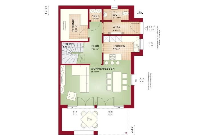 Grundriss Haus mit 4 Zimmern, 122 m² Wohnfläche