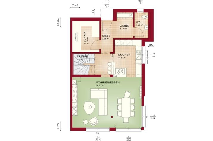 Grundriss Doppelhaus mit 5 Zimmern, 167 m² Wohnfläche