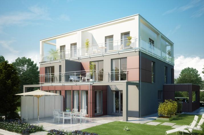 CELEBRATION 135 V5 XL - Konzept-Doppelhaus mit Wintergarten-Erker, Dachterrasse und Carport