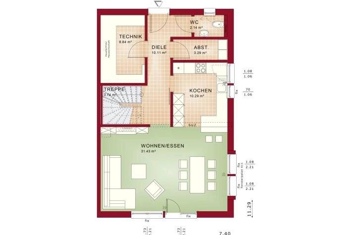 Grundriss Doppelhaus mit 6 Zimmern, 197 m² Wohnfläche