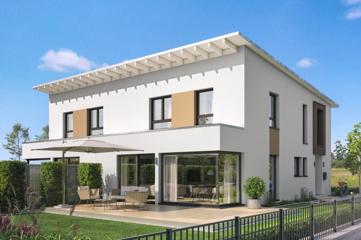 CELEBRATION 139 V4 L - Modernes Doppelhaus mit hellem Wohn-Ess-Bereich und Wintergarten-Erker