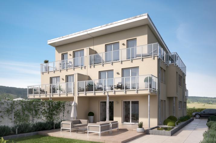 CELEBRATION 139 V5 XL - Konzept-Doppelhaus mit Übereck-Panoramaerker und großen Balkonen