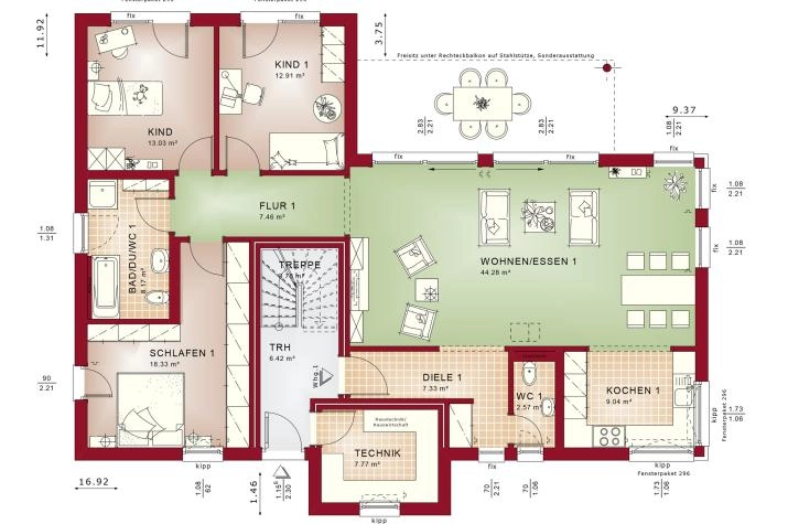 Grundriss Holzhaus mit 8 Zimmern, 282 m² Wohnfläche