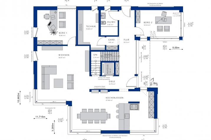 Grundriss Luxushaus mit 5 Zimmern, 258 m² Wohnfläche
