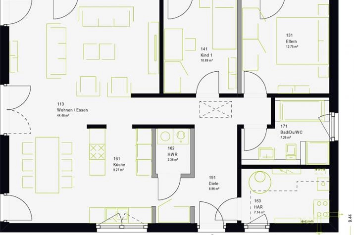 Grundriss Pultdachhaus mit 5 Zimmern