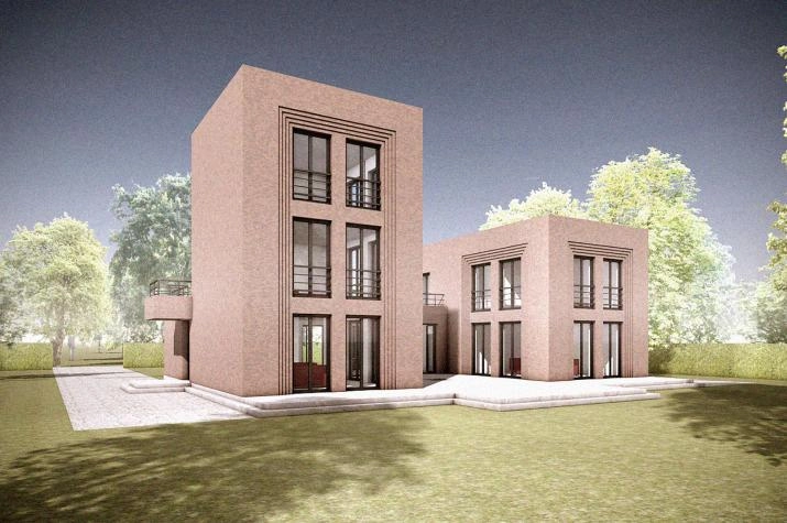 Das Geschwisterhaus 2 in 1 H02, Gartenansicht beider Seiten mit gemeinsamer Hofterrasse