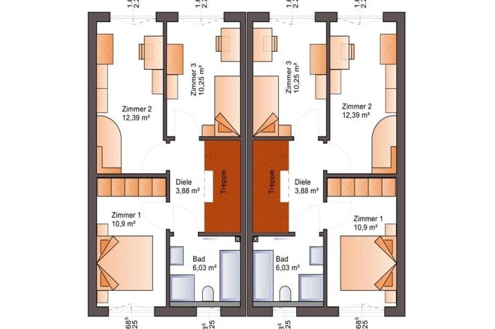 Grundriss Doppelhaus mit 6 Zimmern, 125 m² Wohnfläche
