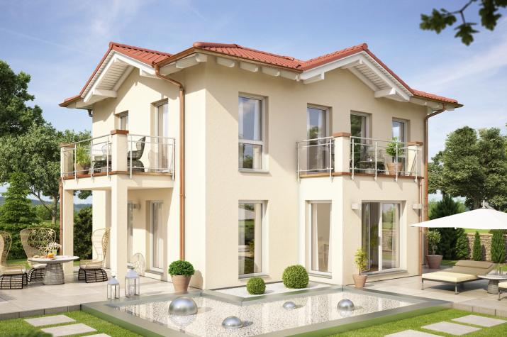 EVOLUTION 122 V7 - Einfamilienhaus mit zwei Balkonen unter stilprägenden Spitzgiebeln