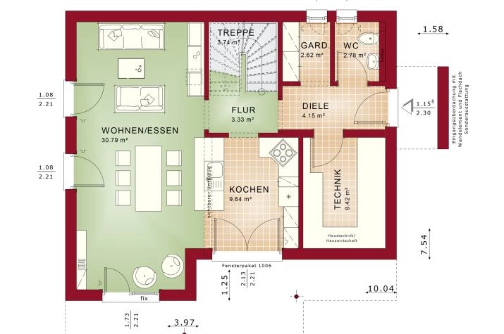 Grundriss Haus mit 4 Zimmern, 122 m² Wohnfläche