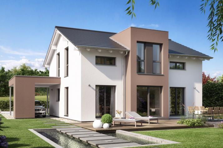EVOLUTION 152 V5 - Schickes Einfamilienhaus mit Flachdach-Querhaus und Design-Carport