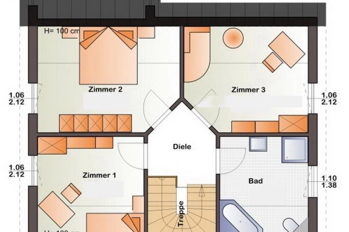Grundriss Einfamilienhaus - Wintergarten - schlüsselfertig, Grundriss OG