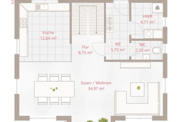 Grundriss Pultdachhaus mit 5 Zimmern, 140 m² Wohnfläche