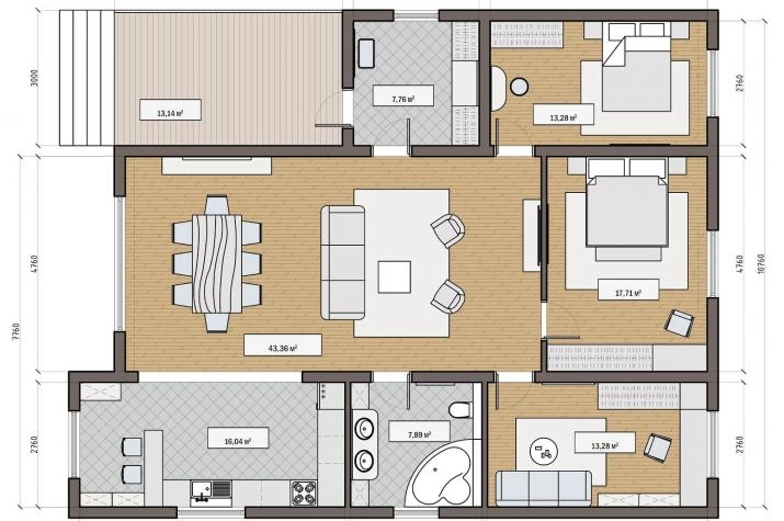 Grundriss Blockhaus mit 4 Zimmern, 148 m² Wohnfläche