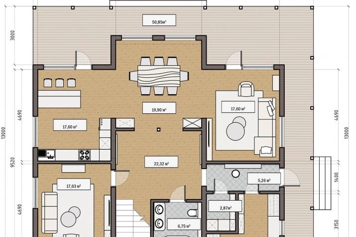 Grundriss Passivhaus mit 6 Zimmern, 258 m² Wohnfläche