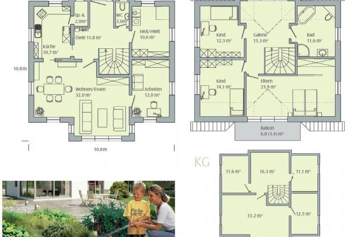 Weitere Grundrisse eines Hauses mit Keller
