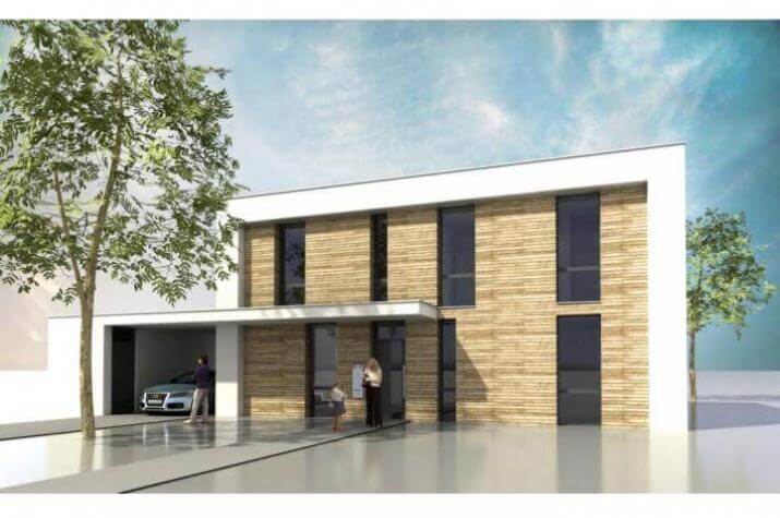 Haus EINSxl  -  Schön. Sauber. Gesund.  - Modernes Architektenhaus - Ansicht Straße
