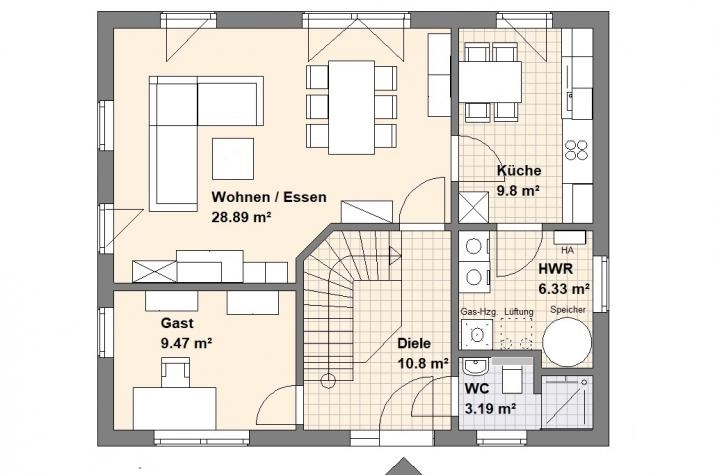 Grundriss Niedrigenergiehaus mit 5 Zimmern, 131 m² Wohnfläche