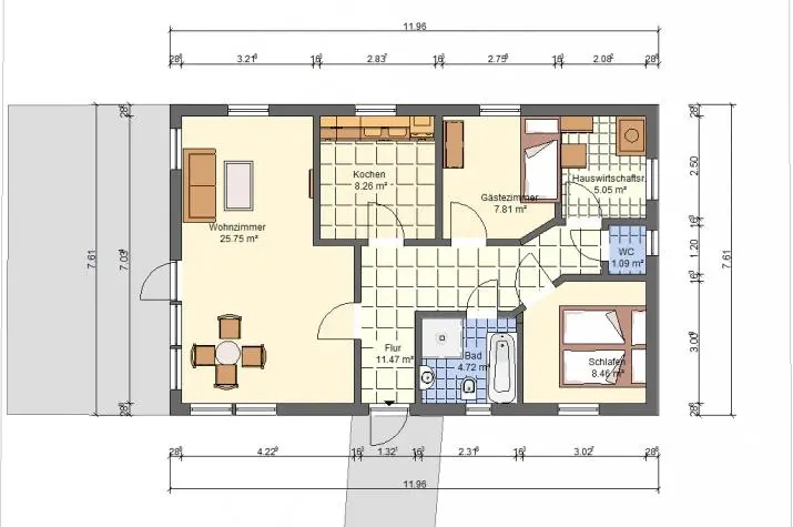 Grundriss Landhaus, 69 m² Wohnfläche