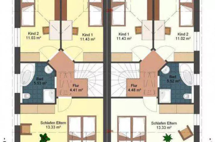 Grundriss Doppelhaus, 100 m² Wohnfläche