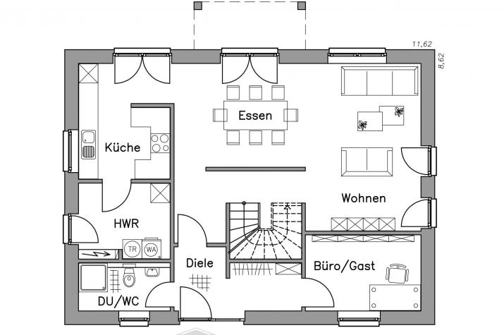 Massiv-Hausidee EH 155 K - Grundriss EH 155 K Massiv-Hausidee EH 155 K - Grundriss EH 155 K