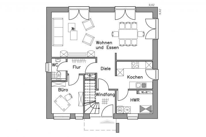 Massiv-Hausidee SV 140 T - EG-Grundriss SV 140 T Massiv-Hausidee SV 140 T - EG-Grundriss SV 140 T