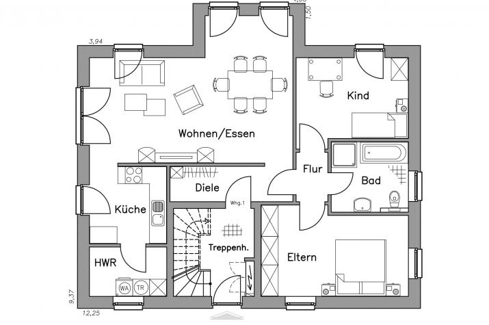 Massiv-Hausidee ZH 185 M - EG-Grundriss ZH 185 M Massiv-Hausidee ZH 185 M - EG-Grundriss ZH 185 M