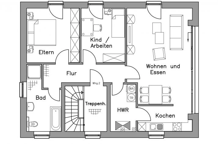 Massiv-Hausidee ZH 185 T, OG-Grundriss ZH 185 T