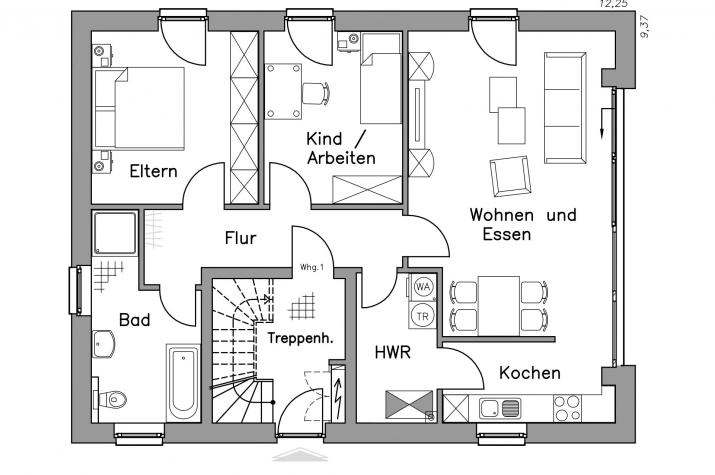 Massiv-Hausidee ZH 185 T, EG-Grundriss ZH 185 T
