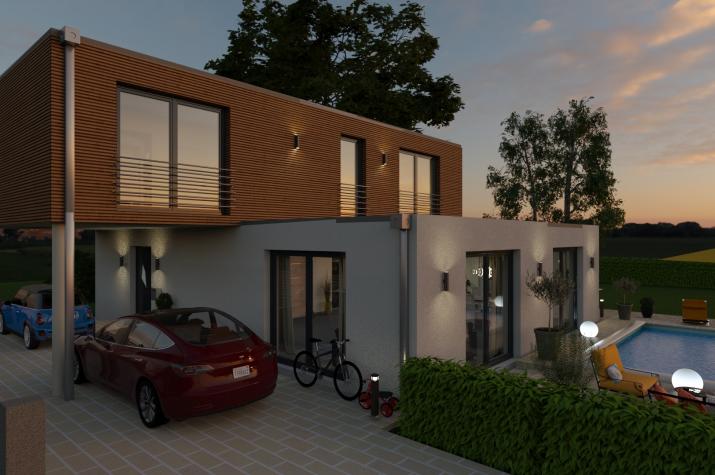 PURE 4 - Einfahrt, Terrasse in Abendstimmung