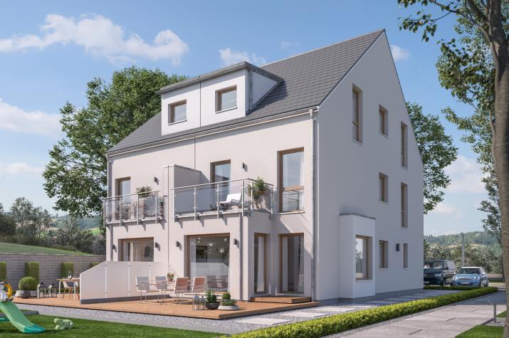 SOLUTION 117 XL V4 - Urbanes Doppelhaus mit Pultdachgaube und Sitzfenster im Erker „Chillout”