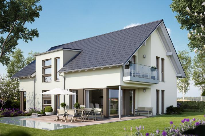 SOLUTION 204 V2 L - Stylisches Design mit zwei Übereck-Panorama-Erkern und Eingangsüberdachung