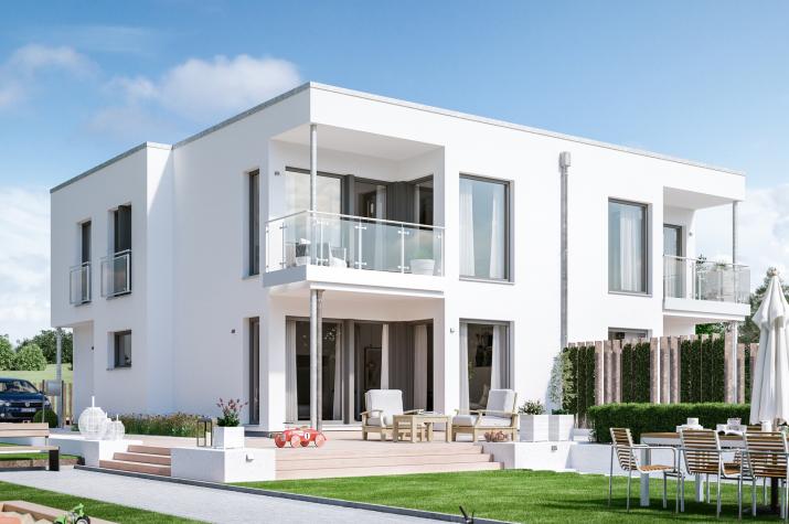 SOLUTION 242 V7 - Modernes Zweifamilienhaus mit zwei Erkern und überdachtem Balkon
