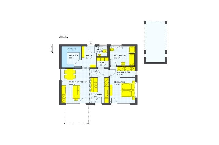 Grundriss Niedrigenergiehaus mit 2 Zimmern, 81 m² Wohnfläche