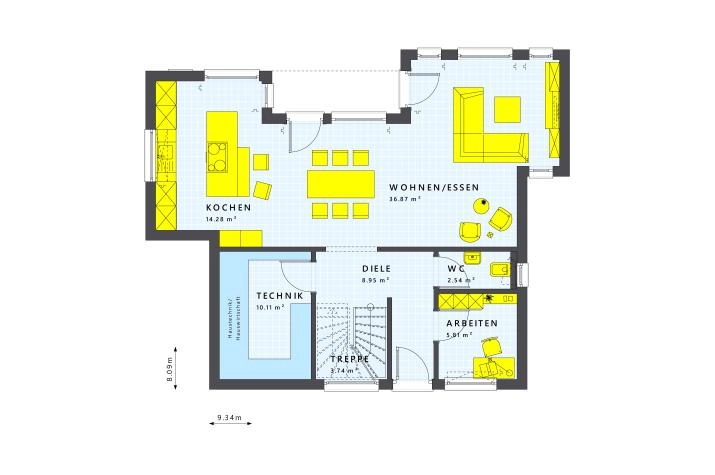 Grundriss Blockhaus mit 5 Zimmern, 124 m² Wohnfläche