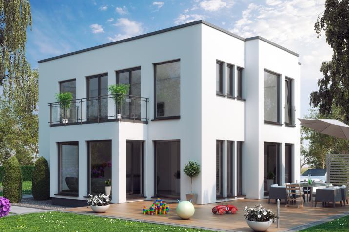 SUNSHINE 144 V7 - Modernes Einfamilienhaus mit Flachdach und Wintergarten-Erker mit Balkon SUNSHINE 144 V7 - Modernes Einfamilienhaus mit Flachdach und Wintergarten-Erker mit Balkon