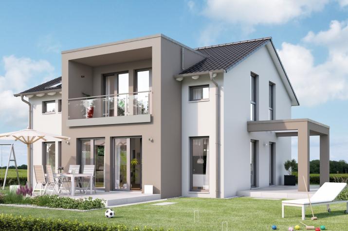 SUNSHINE 165 V5 - Einfamilienhaus mit XL-Querhaus, Loggia und Terrassen-Pergola