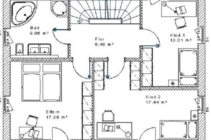 Grundriss Einfamilienhaus mit 5 Zimmern, 127 m² Wohnfläche