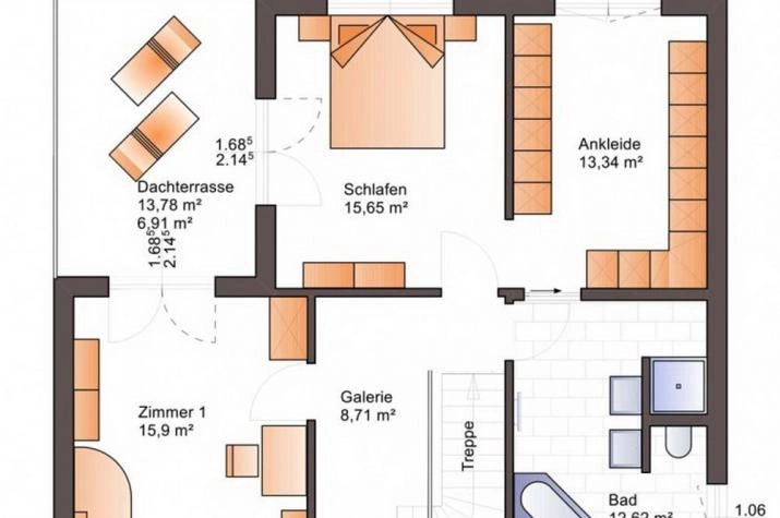 Grundriss Villa - Stadthaus - Landhaus - Erker - Freisitz OG - schlüsselfertig, Grundrissvorschlag OG