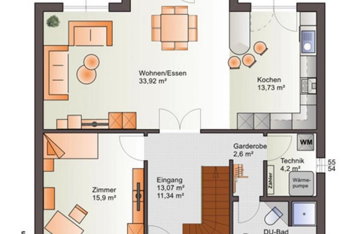 Grundriss Villa - Stadthaus - Landhaus - Erker - Freisitz OG - schlüsselfertig, Grundrissvorschlag EG