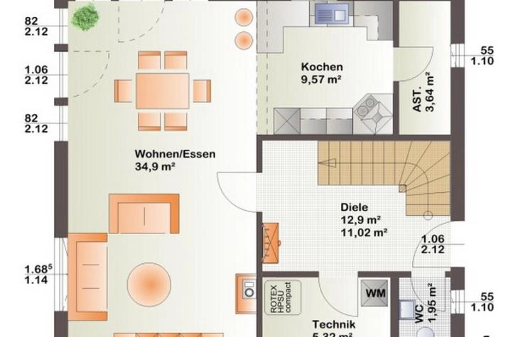 Grundriss Haus mit Einliegerwohnung mit 7 Zimmern, 126 m² Wohnfläche