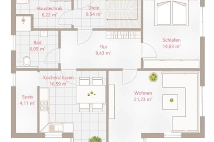 Grundriss Doppelhaus mit 6 Zimmern, 172 m² Wohnfläche