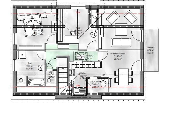 Grundriss Zweifamilienhaus ca. 2 x 80-90 m², nach jetzt gültiger EnEV, Dachgeschossgrundriss