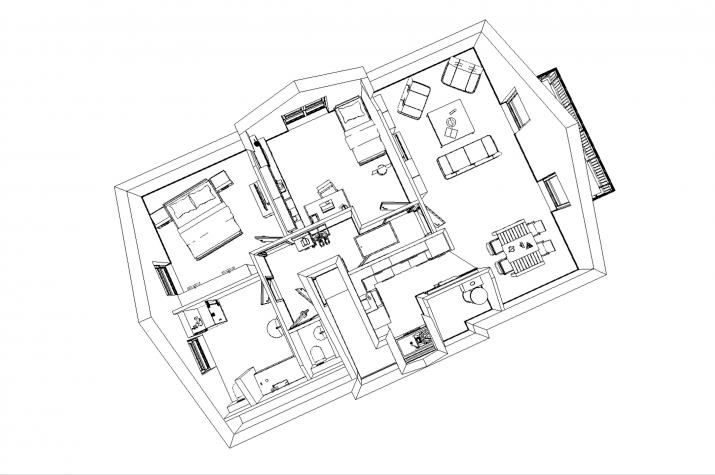 Grundriss Zweifamilienhaus ca. 2 x 80-90 m², nach jetzt gültiger EnEV, Dachgeschoss 3D
